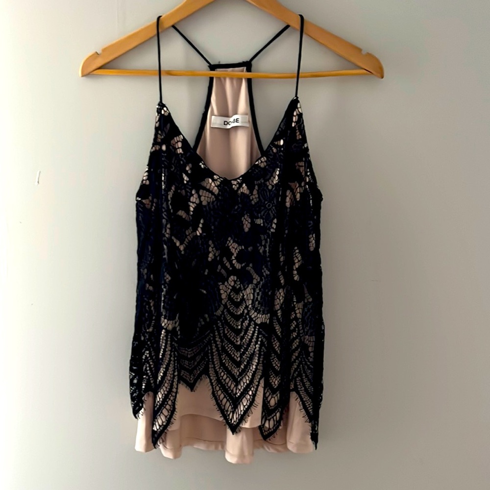 Black lace tank with cream underlining